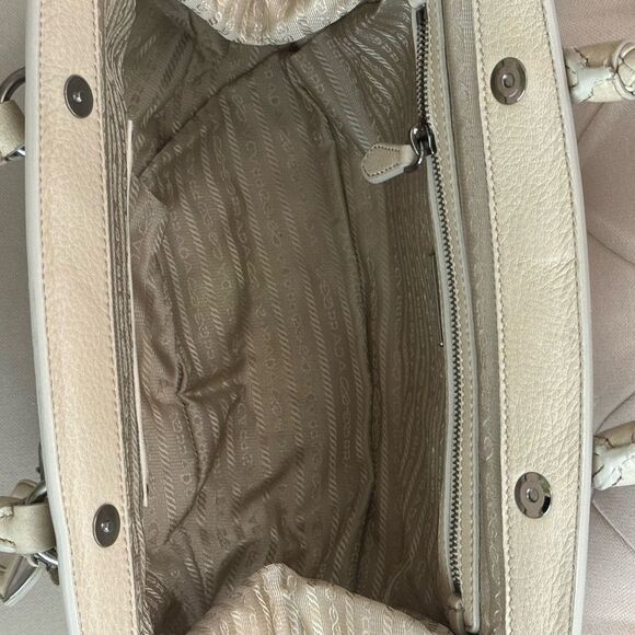 Prada Beige Gaufre Tessuto Nylon Handbag Braided Leather Handles - Picture 9 of 11